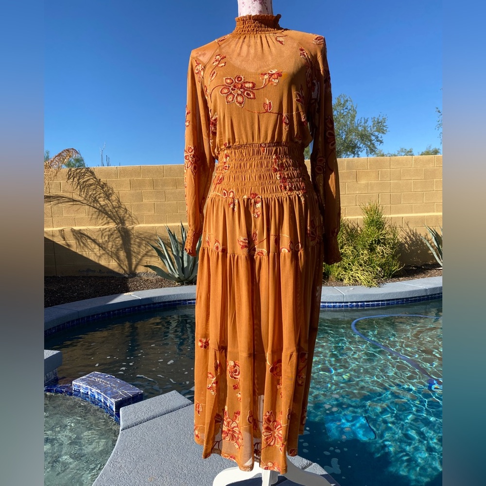 Brown and floral hippie lace dress NWT